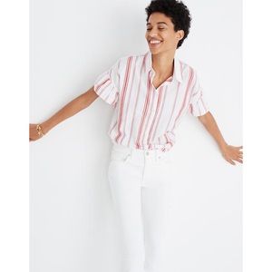 Central Ruffle-Sleeve Shirt in Carey Stripe